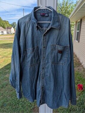 Vintage Bugle Boy Mens 3XL Denim Shirt Jacket Blue